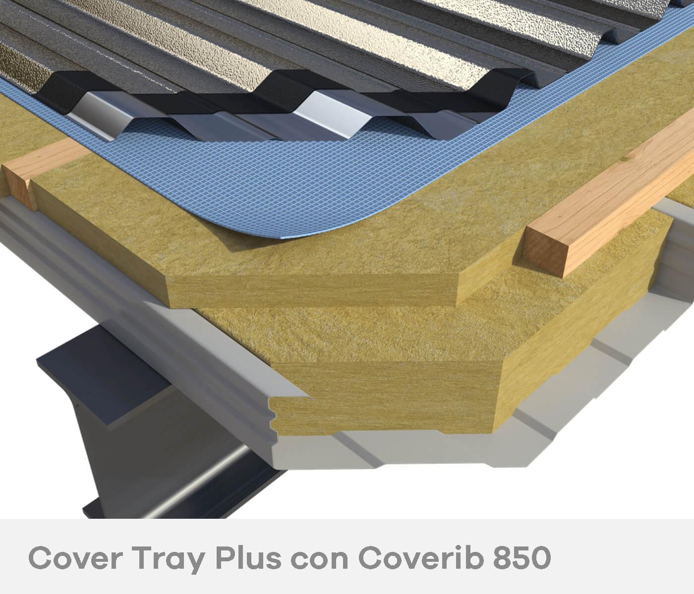 Cover Tray Plus con Coverib. Sistema costruttivo strutturale portante rifinito con Coverib 850 all'estradosso.